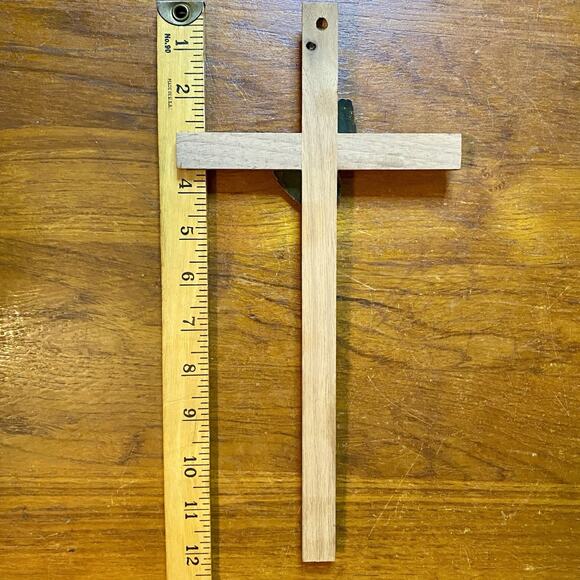 Cross Crucifix Brass Inlay Wood Praying Hands Wall Decor Chapel Craft 12” - Picture 3 of 3